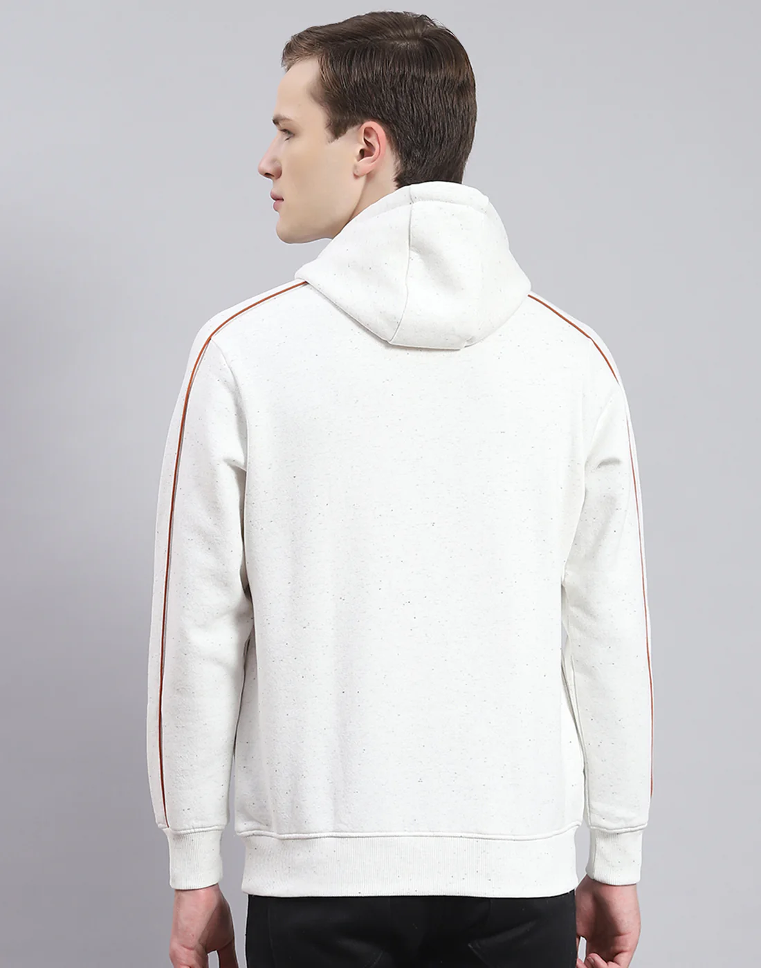 Men Off White Printed Hooded Full Sleeve Sweatshirt - Image 5