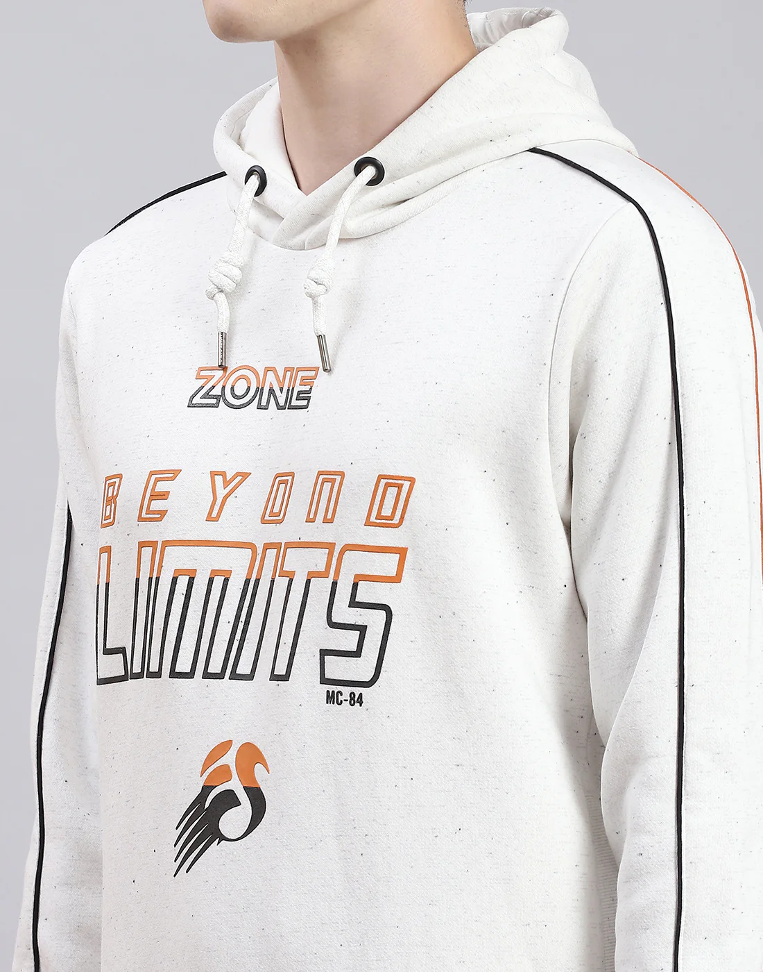 Men Off White Printed Hooded Full Sleeve Sweatshirt - Image 6