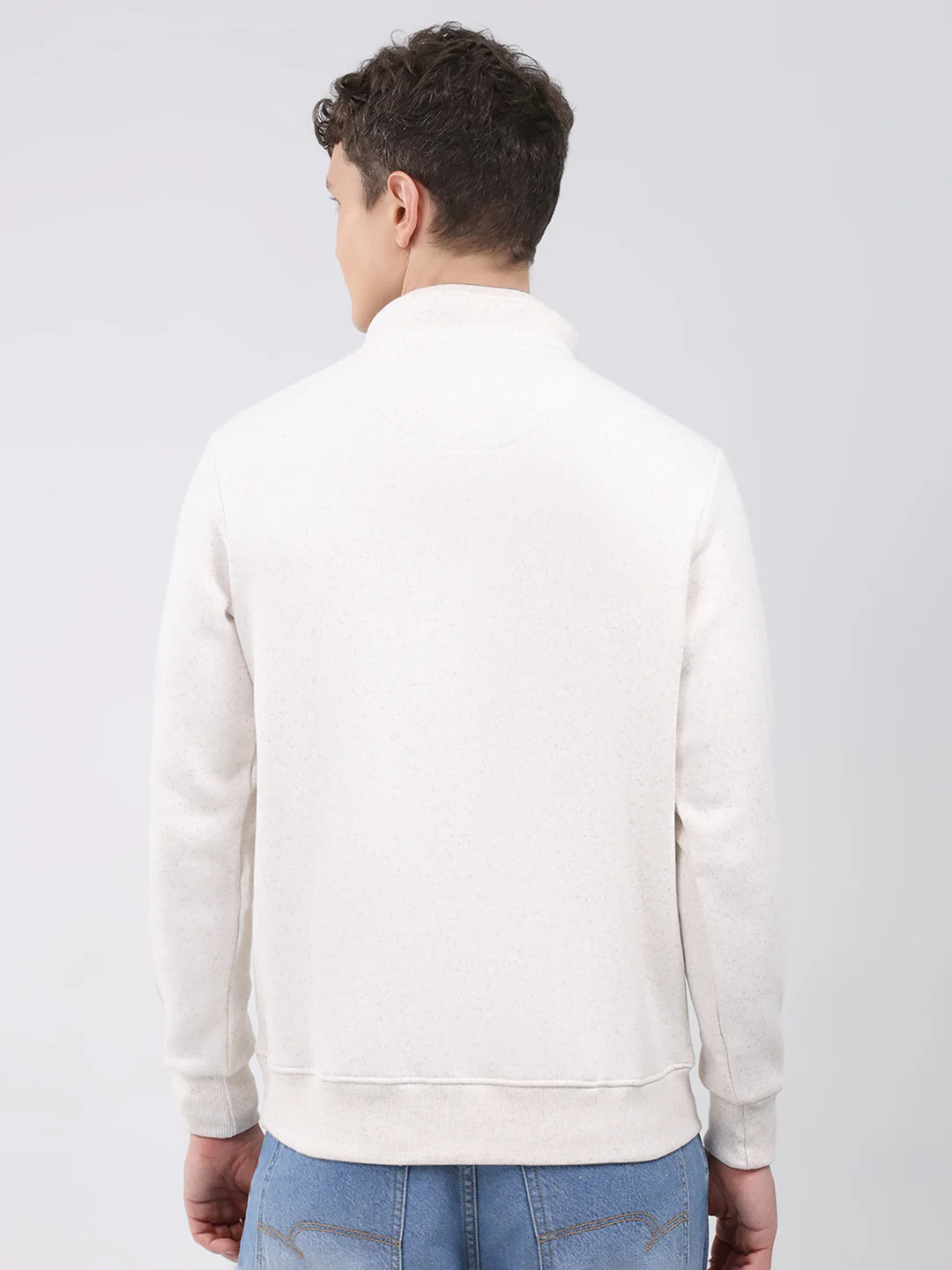 Men Off White Printed Mock Neck Full Sleeve Sweatshirt - Image 5