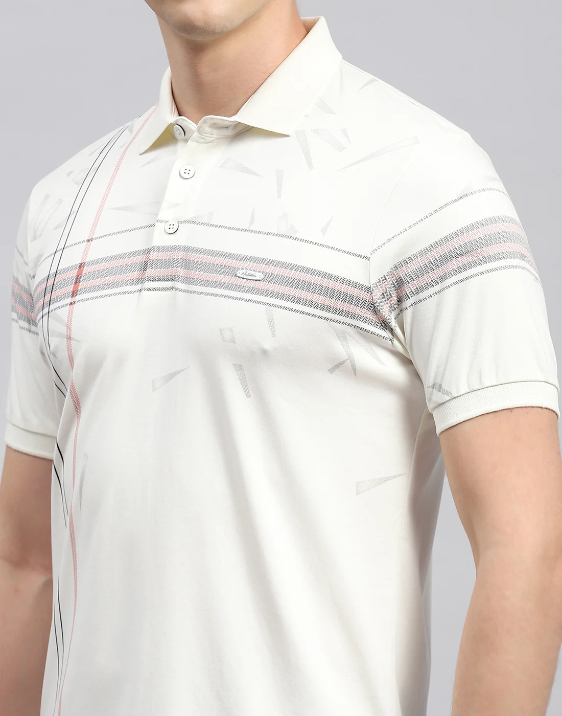 Men Off White Printed Polo Collar Half Sleeve T-Shirt - Image 6