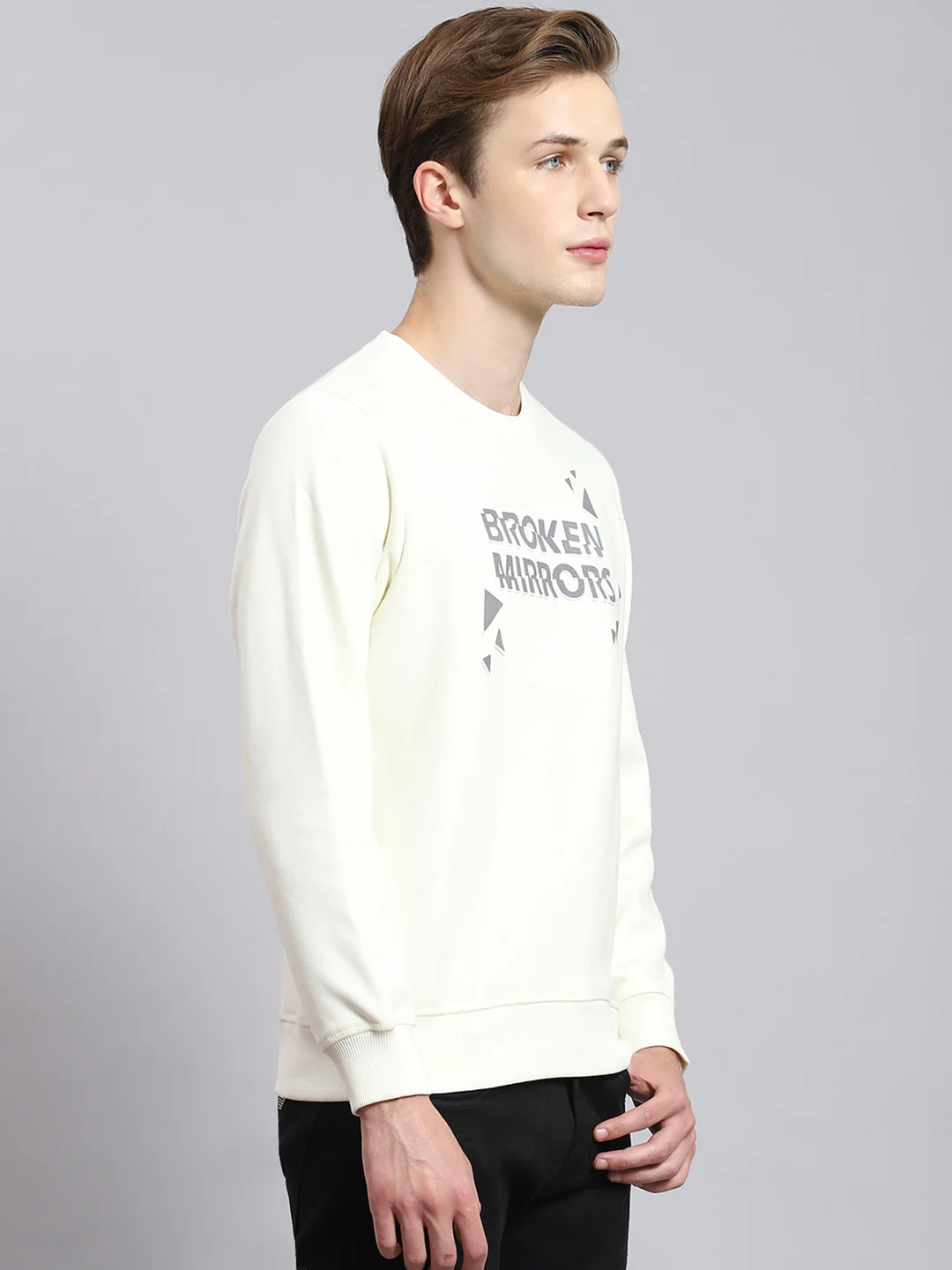 Men Off White Printed Round Neck Full Sleeve Sweatshirt - Image 5