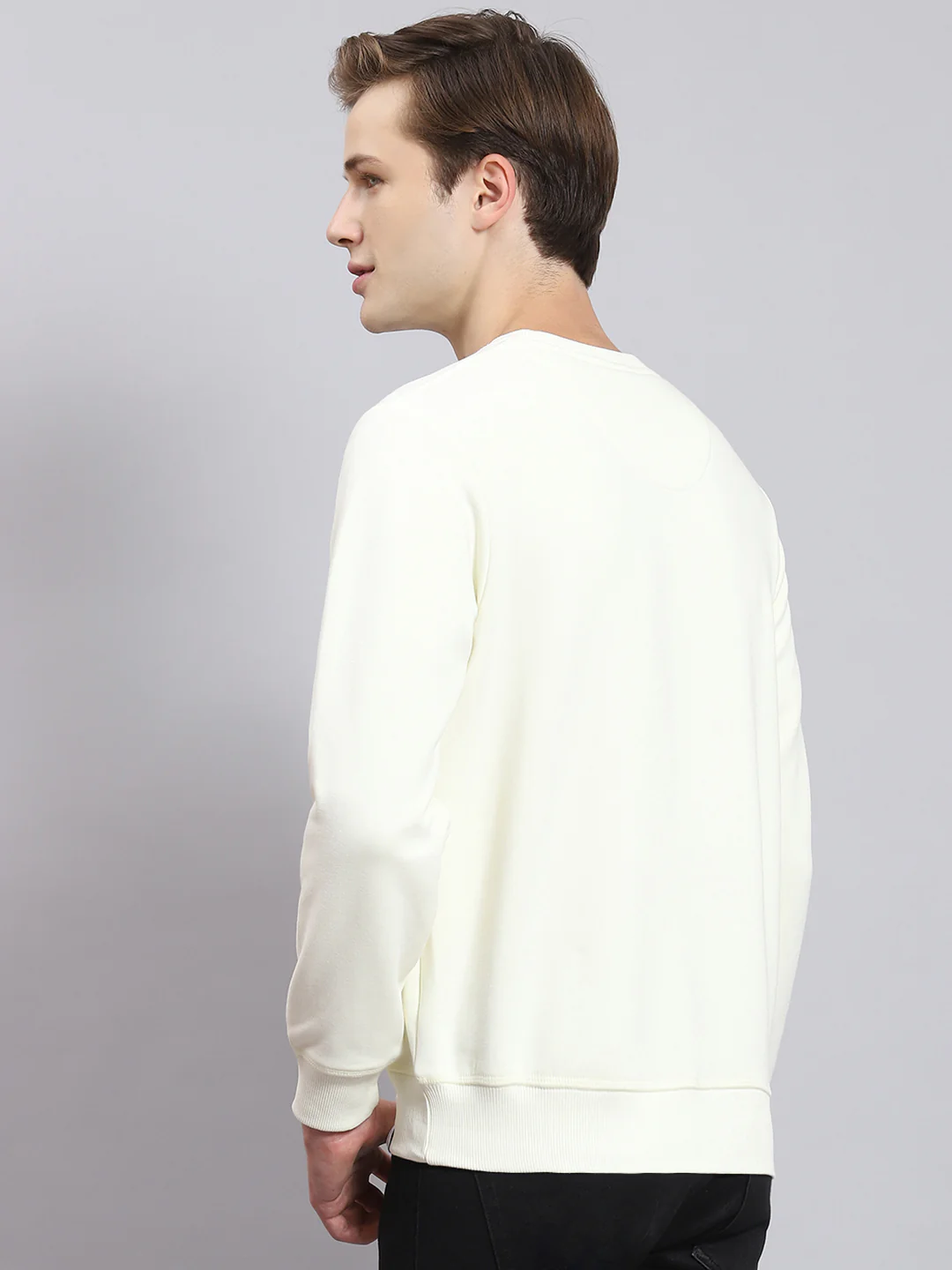 Men Off White Printed Round Neck Full Sleeve Sweatshirt - Image 6