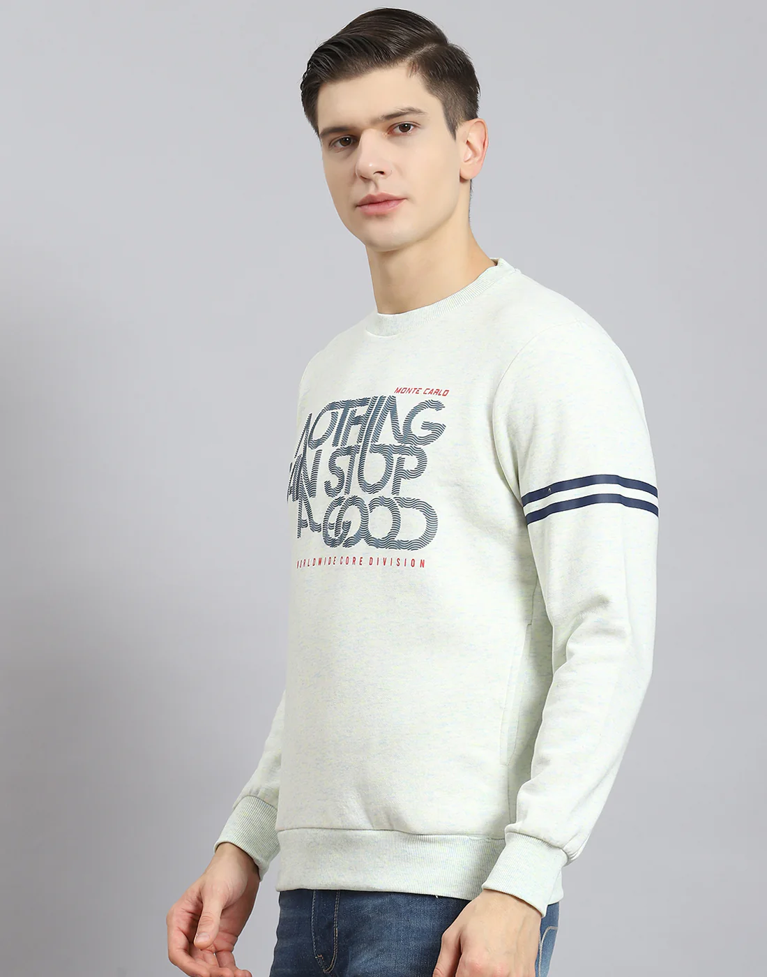 Men Off White Printed Round Neck Full Sleeve Sweatshirt - Image 4