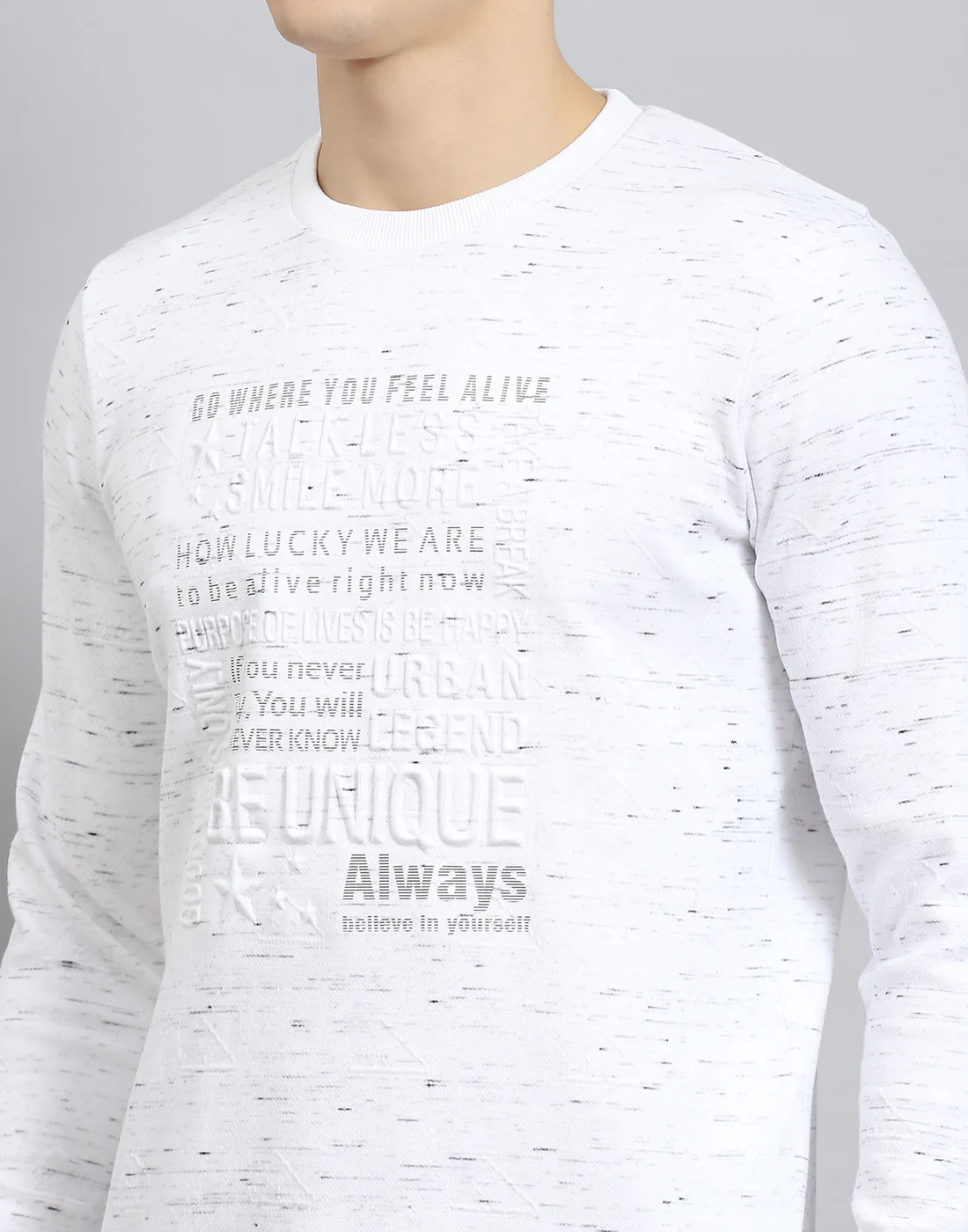 Men Off White Printed Round Neck Full Sleeve Sweatshirt - Image 7