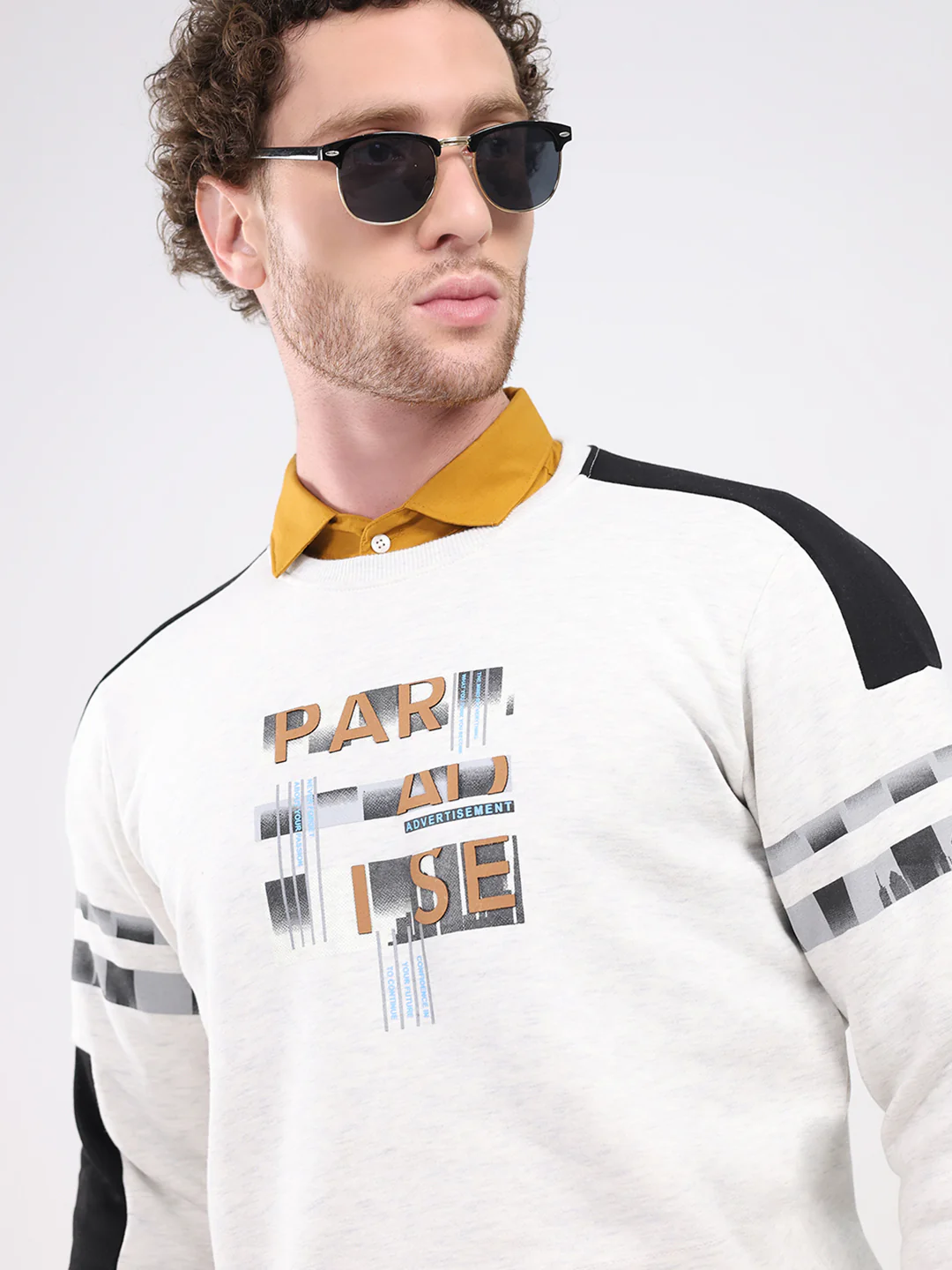 Men Off White Printed Round Neck Full Sleeve Sweatshirt - Image 6