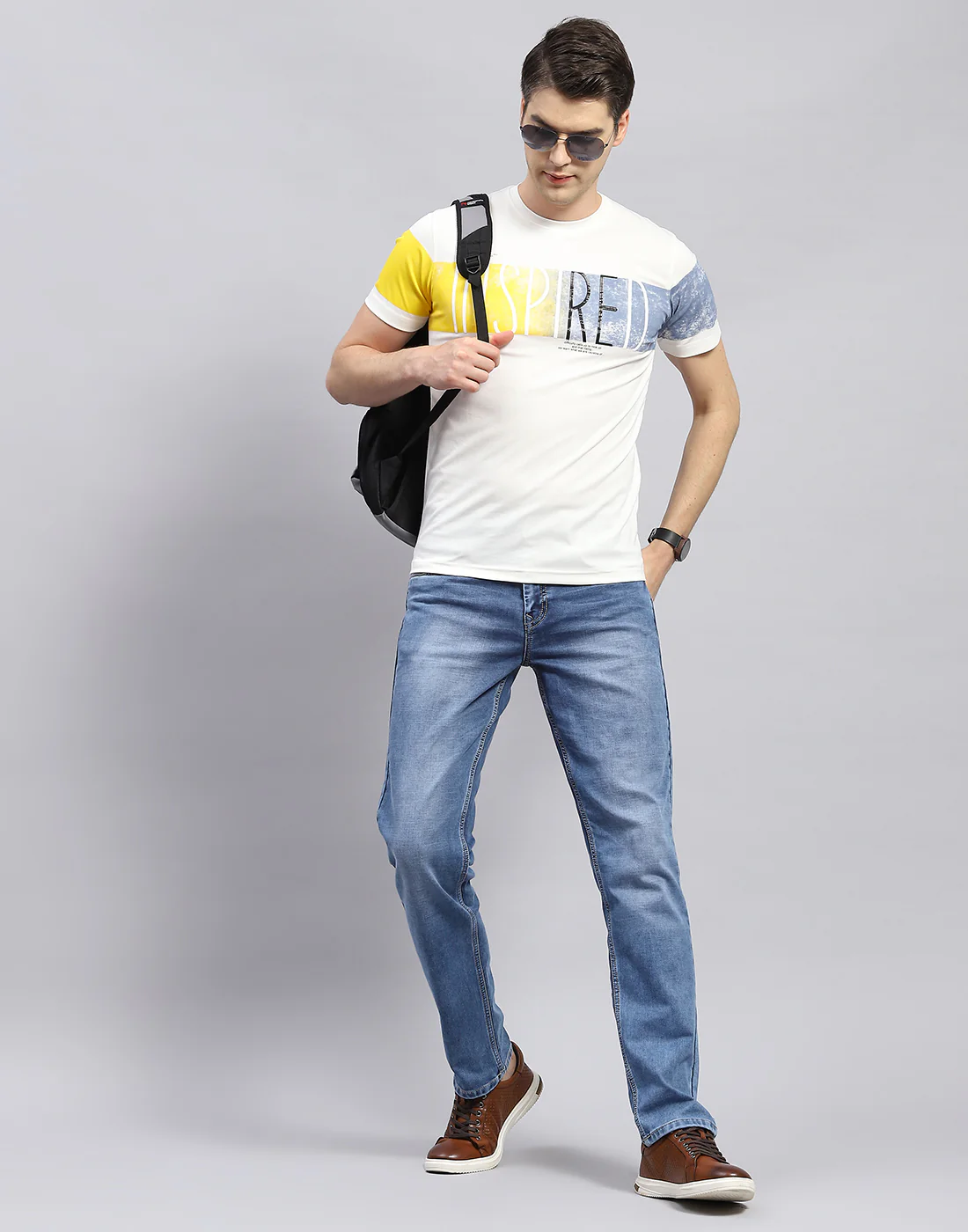 Men Off White Printed Round Neck Half Sleeve T-Shirt - Image 2
