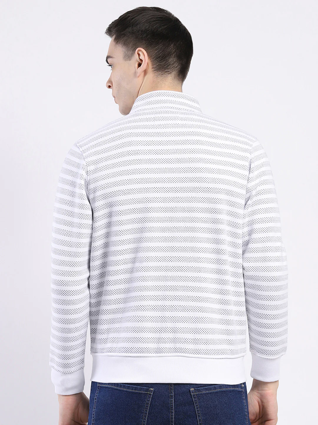 Men Off White Self Design Mock Neck Full Sleeve Sweatshirt - Image 5