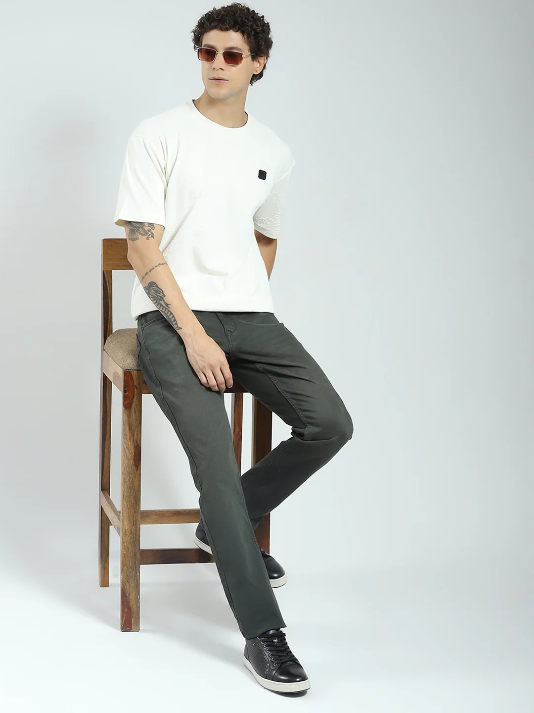 Rock.it Men Off White Self Design Round Neck Half Sleeve T-Shirt - Image 2