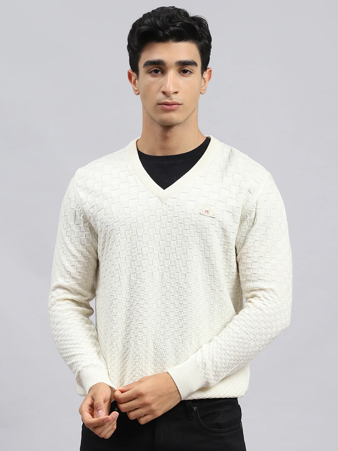 Men Off White Self Pullover - Image 2