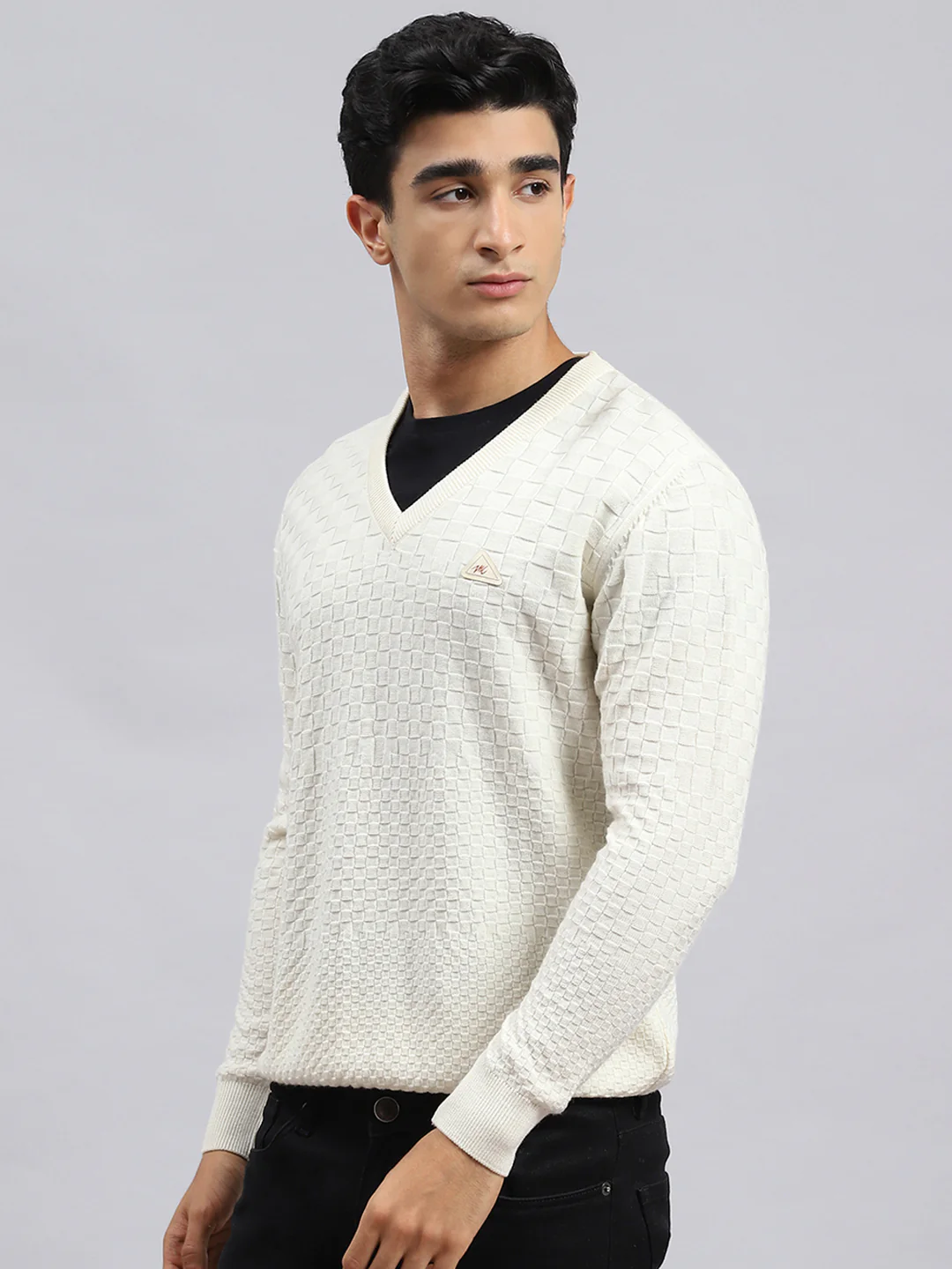 Men Off White Self Pullover - Image 4