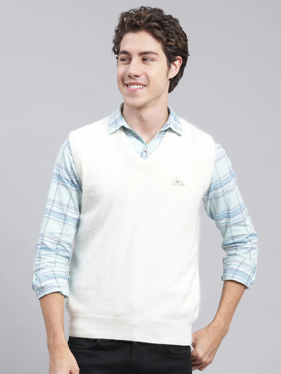 Men Off White Solid Angoora Sweater - Image 2