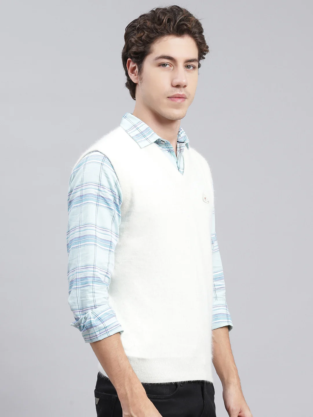 Men Off White Solid Angoora Sweater - Image 3