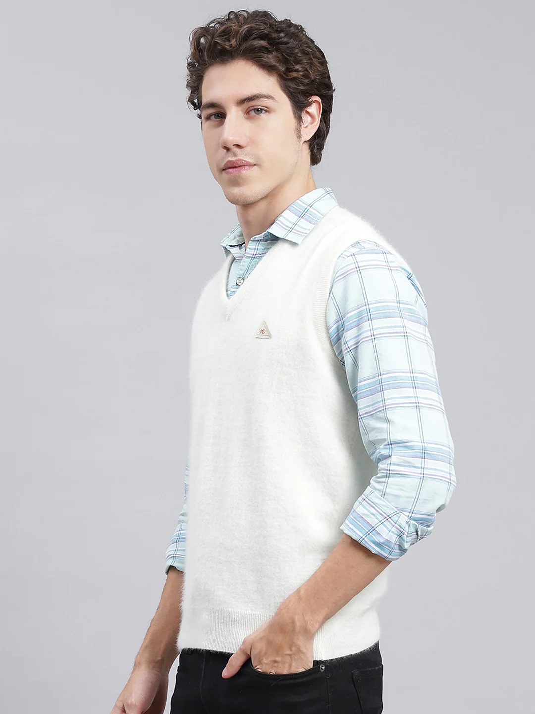 Men Off White Solid Angoora Sweater - Image 4