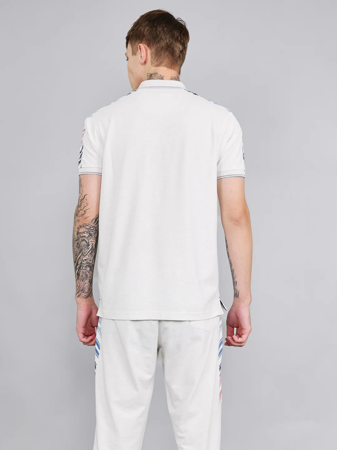 Men Off White Solid Collar Half Sleeve Lower Set - Image 4