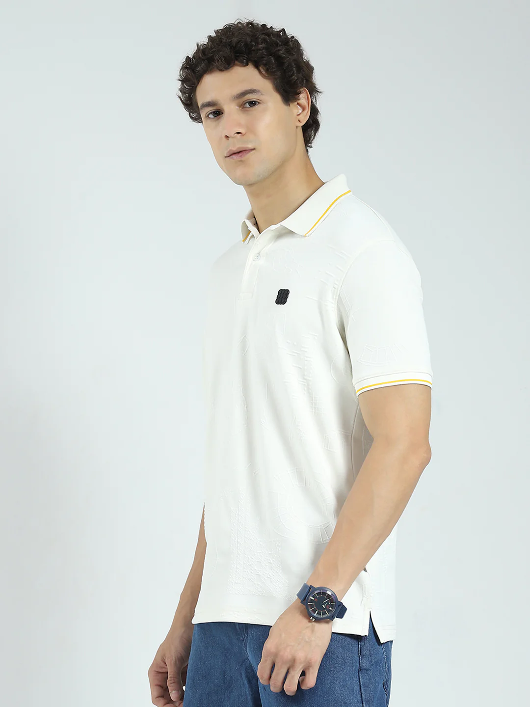 Rock.it Men Off White Solid Collar Half Sleeve T-Shirt - Image 3