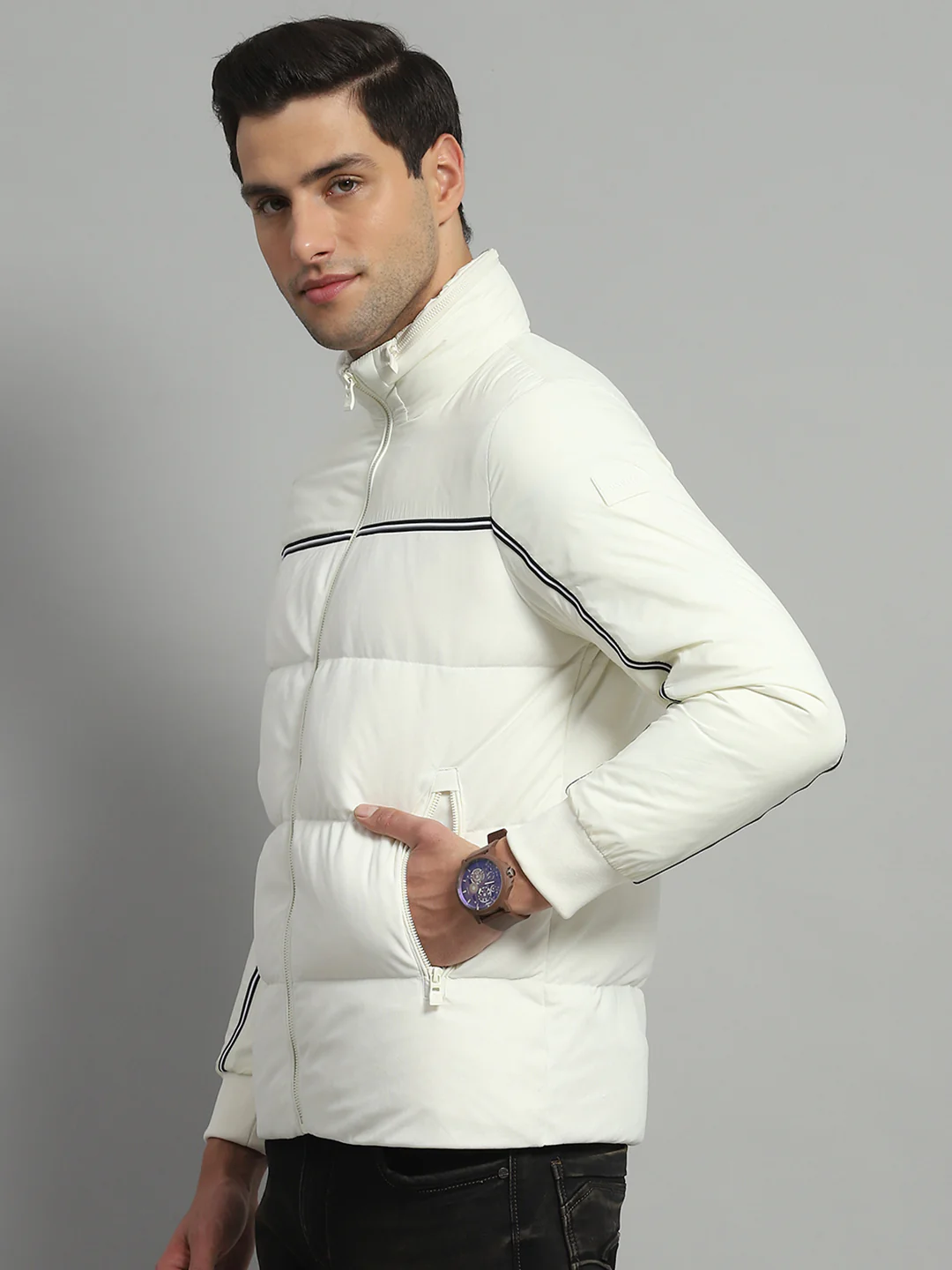 Luxuria Men Off White Solid Detachable Hood Full Sleeve Jacket - Image 3