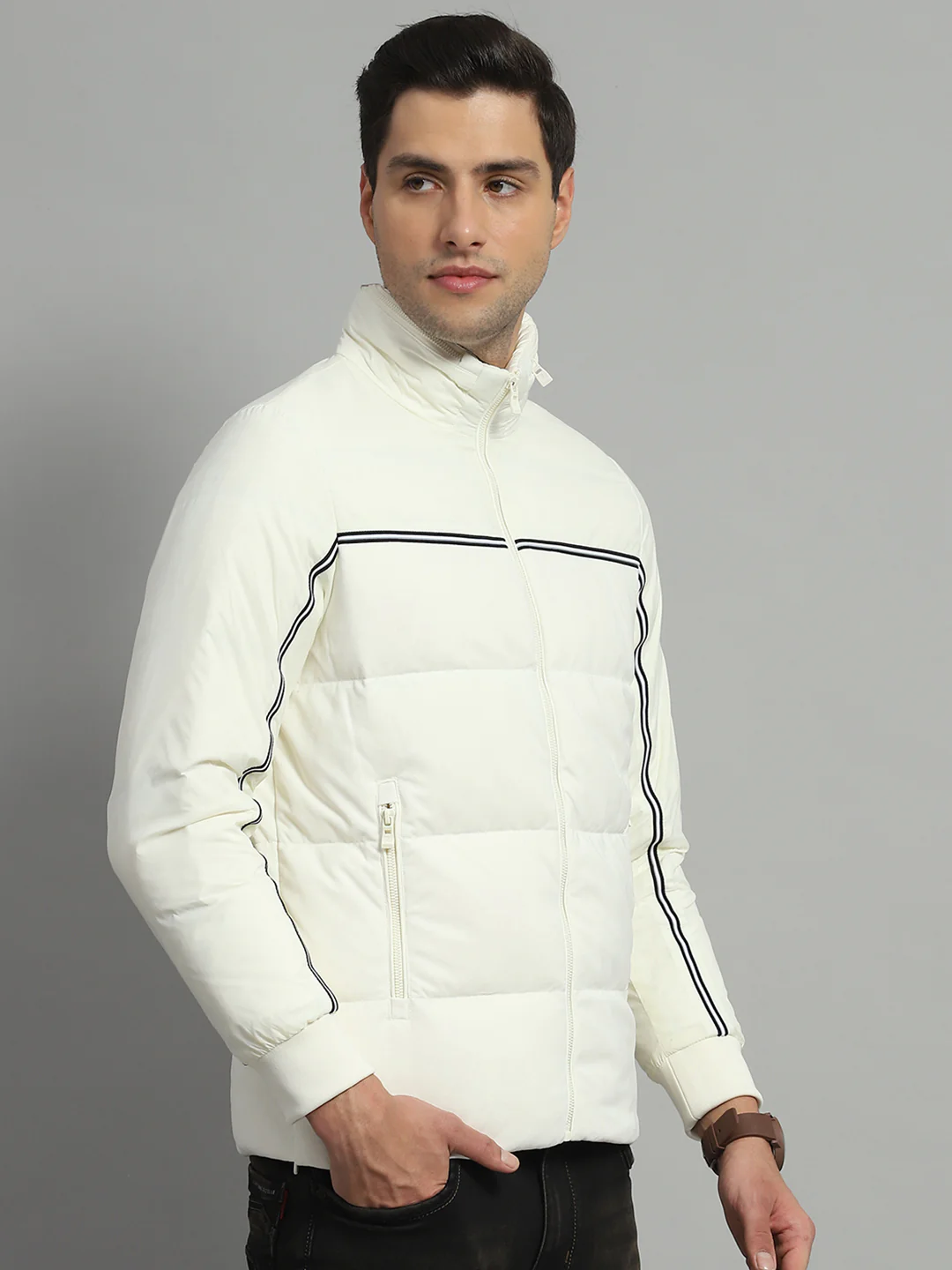 Luxuria Men Off White Solid Detachable Hood Full Sleeve Jacket - Image 4