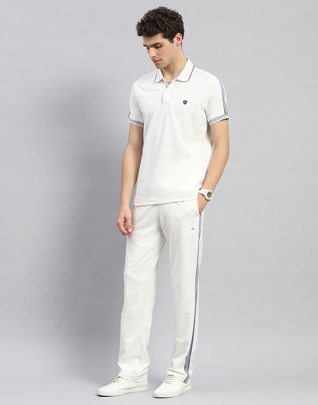 Men Off White Solid  Half Sleeve Lower Set - Image 3