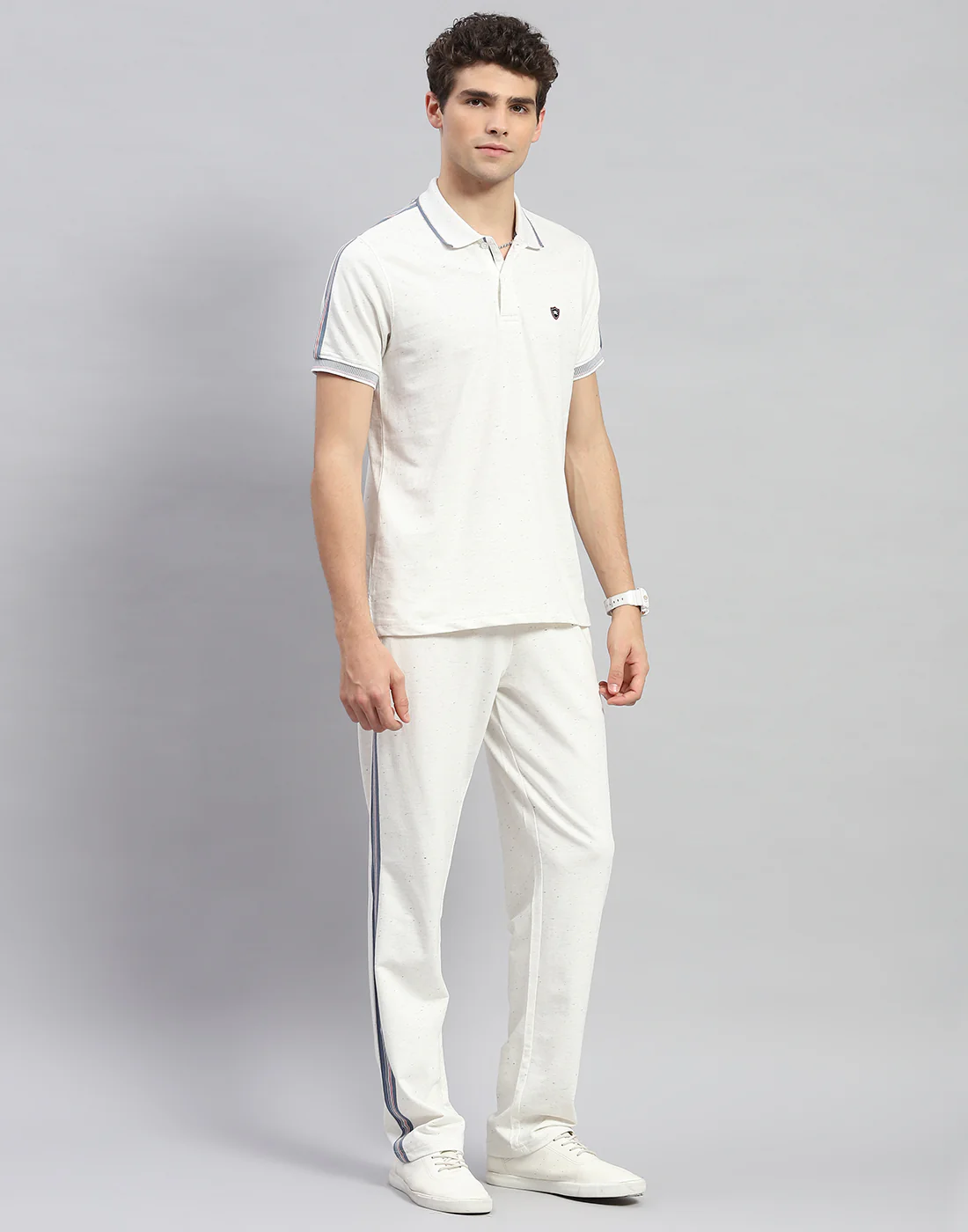 Men Off White Solid  Half Sleeve Lower Set - Image 4