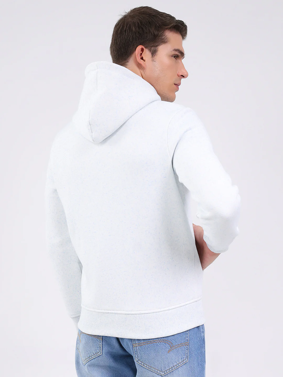 Men Off White Solid Hooded Full Sleeve Sweatshirt - Image 5