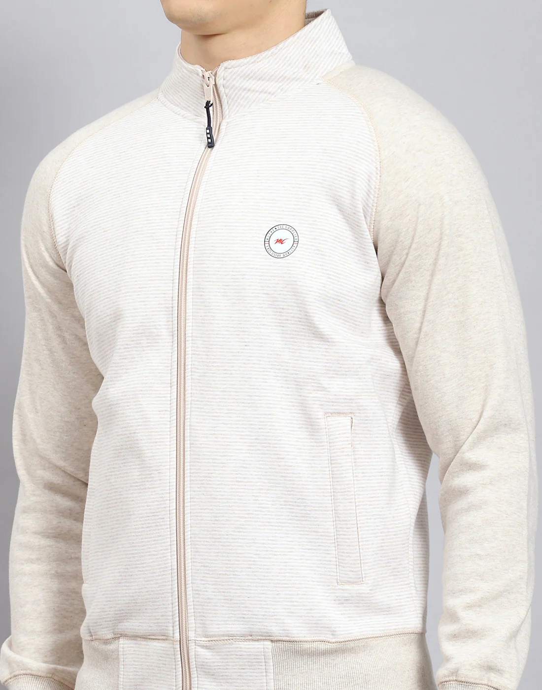 Men Off White Solid Stand Collar Full Sleeve Tracksuit - Image 8