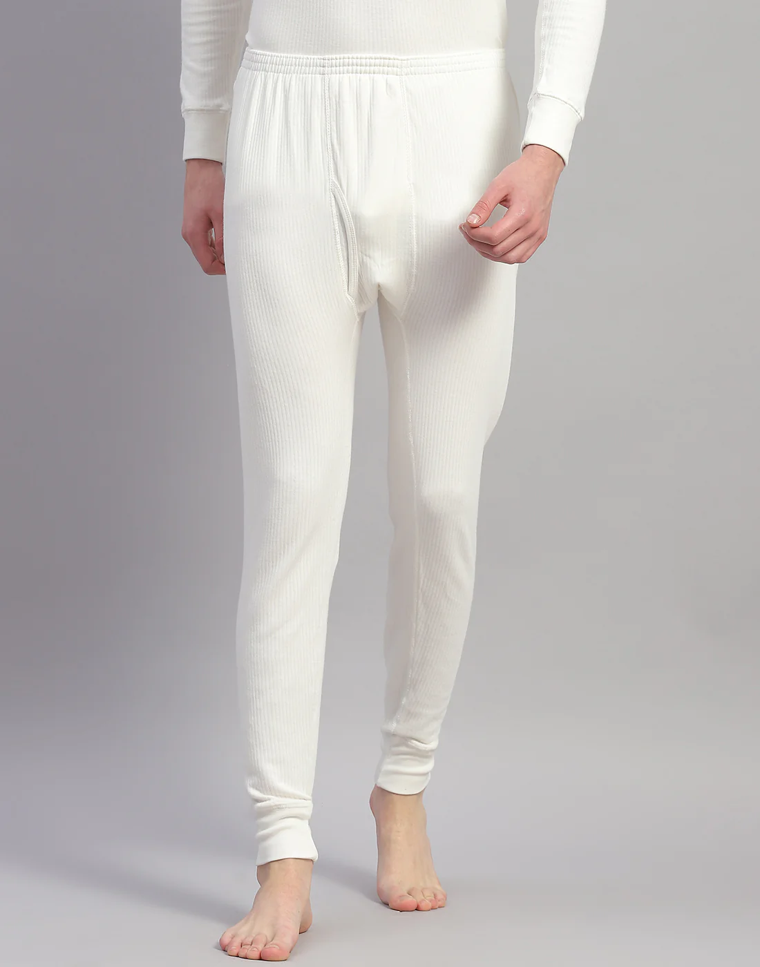 Men Off White Solid Thermal Lower - Image 2