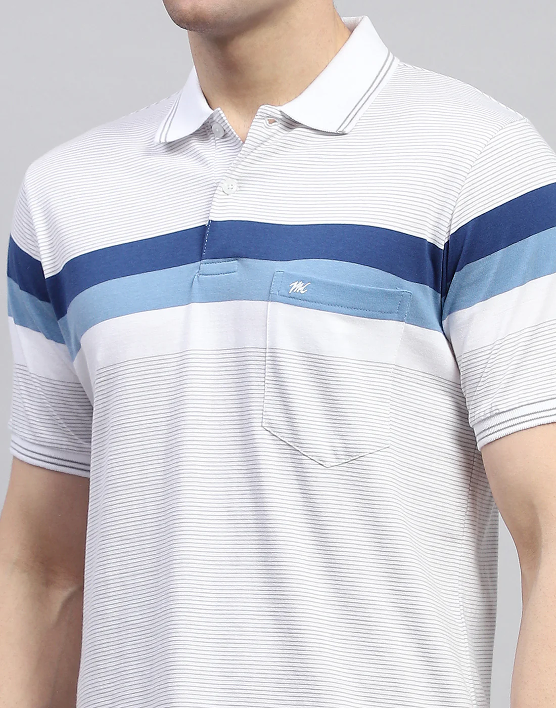 Men Off White Stripe Polo Collar Half Sleeve T-Shirt - Image 6