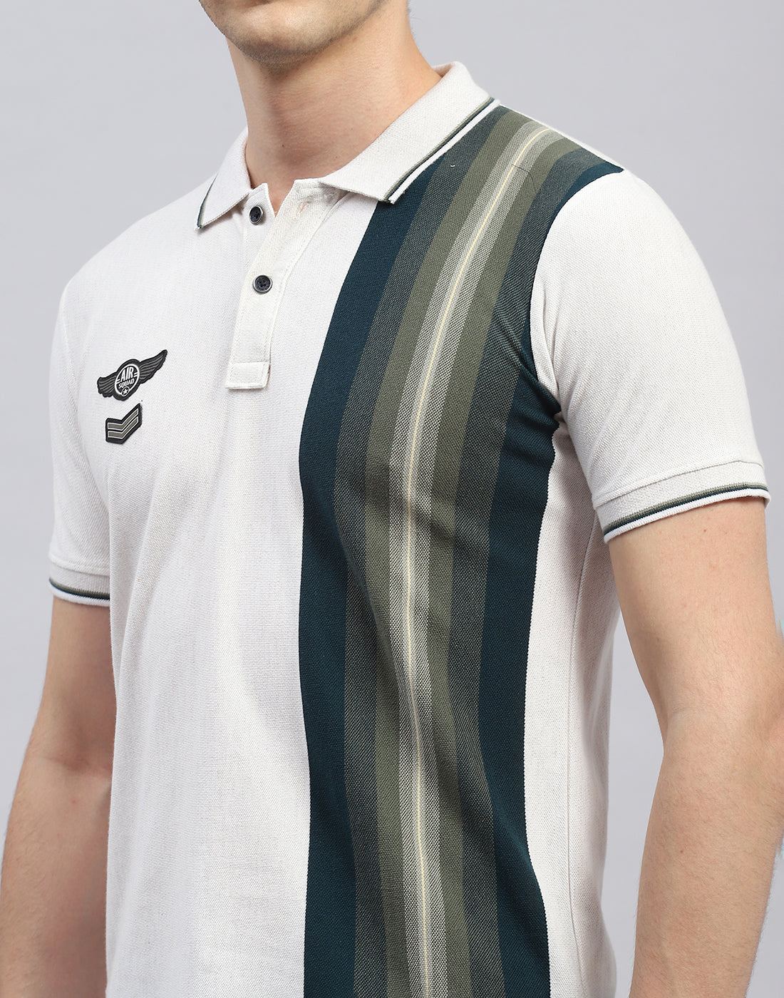 Men Off White Stripe Polo Collar Half Sleeve T-Shirt - Image 6