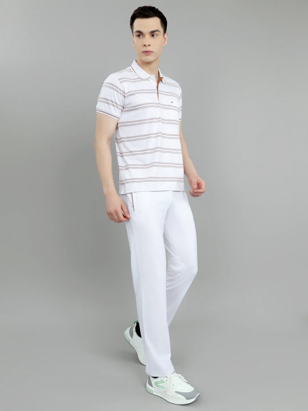 Men Off White Stripe Round Neck Half Sleeve 3 Pc Combo Set - Image 3