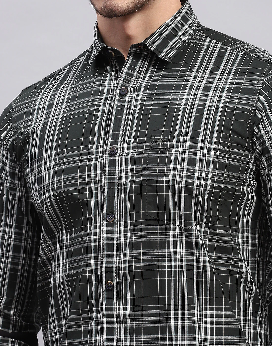 Men Olive Check Collar Full Sleeve Shirt - Image 6