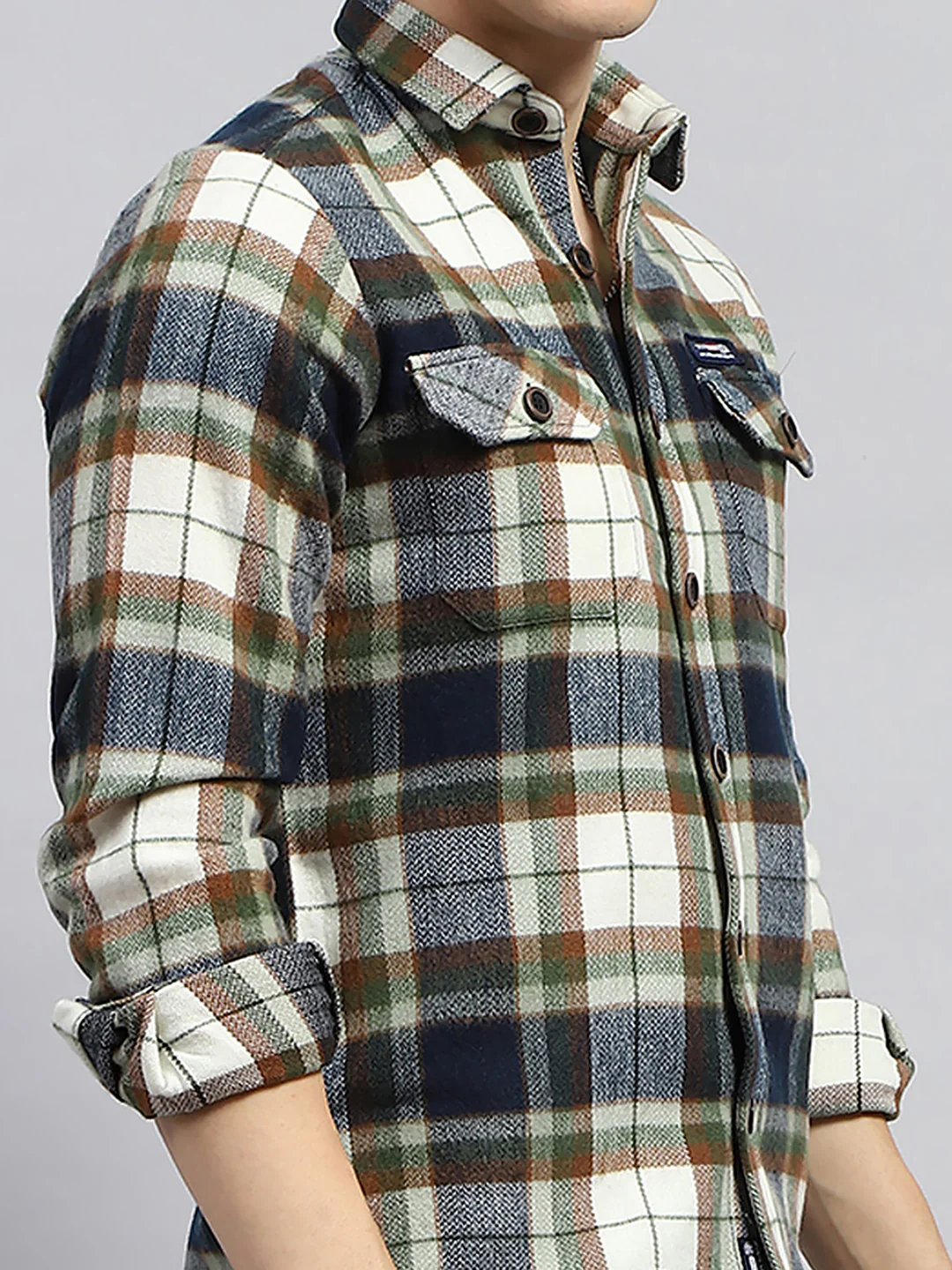 Men Olive Check Collar Full Sleeve Shirt - Image 7