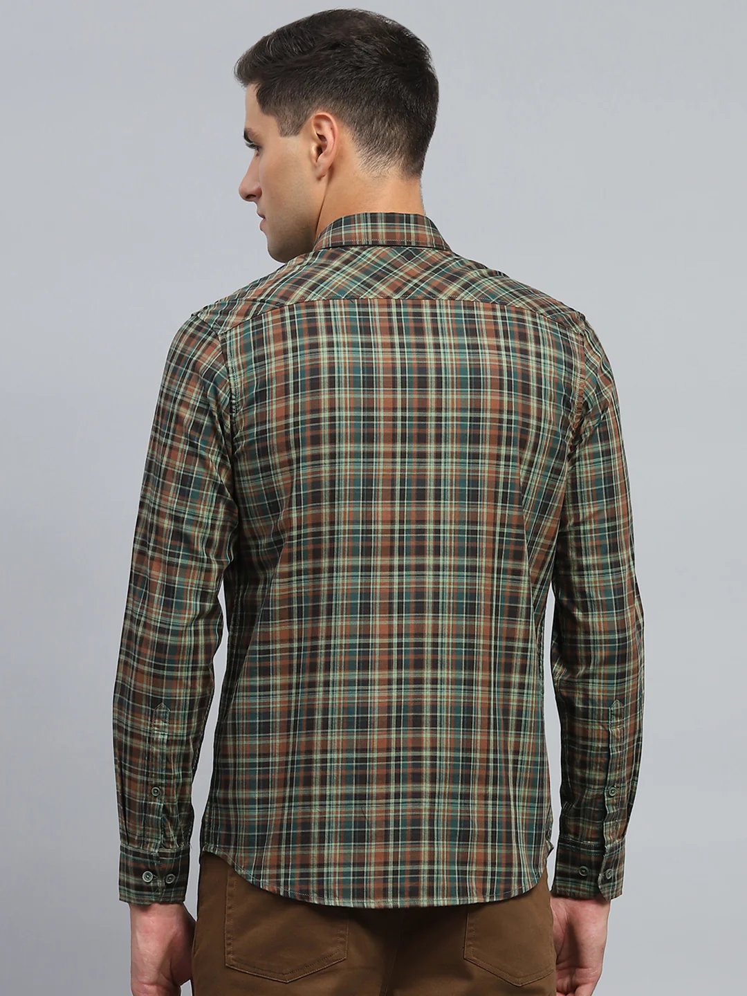 Men Olive Check Collar Full Sleeve Shirt - Image 5