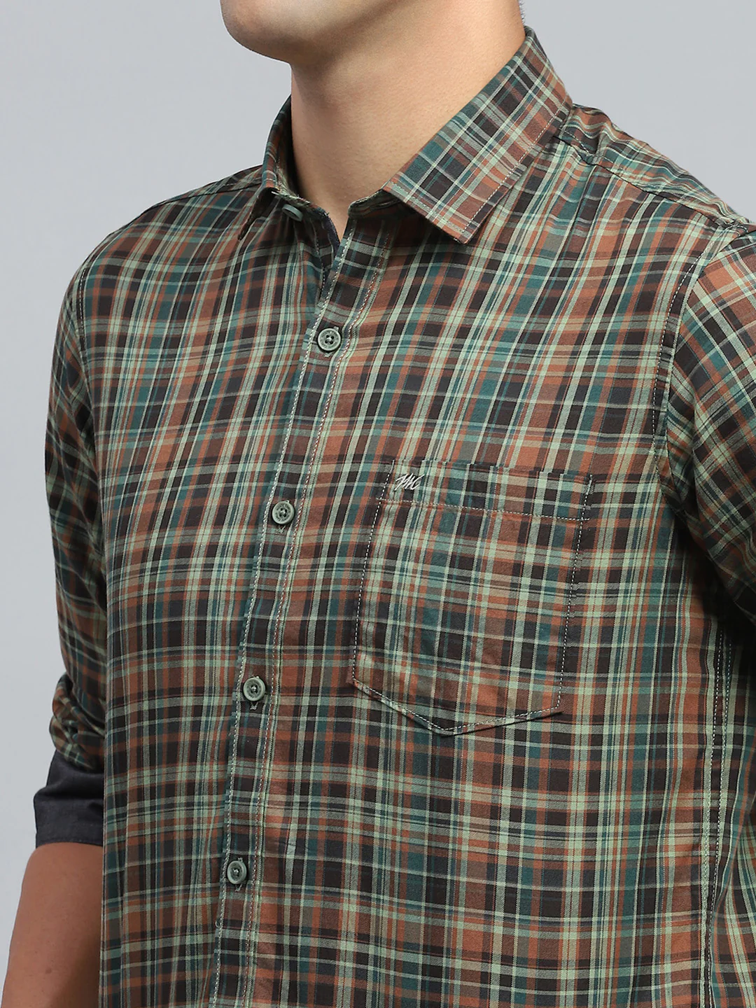 Men Olive Check Collar Full Sleeve Shirt - Image 6