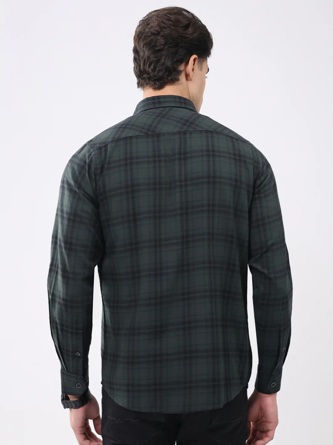 Men Olive Check Collar Full Sleeve Shirt - Image 5
