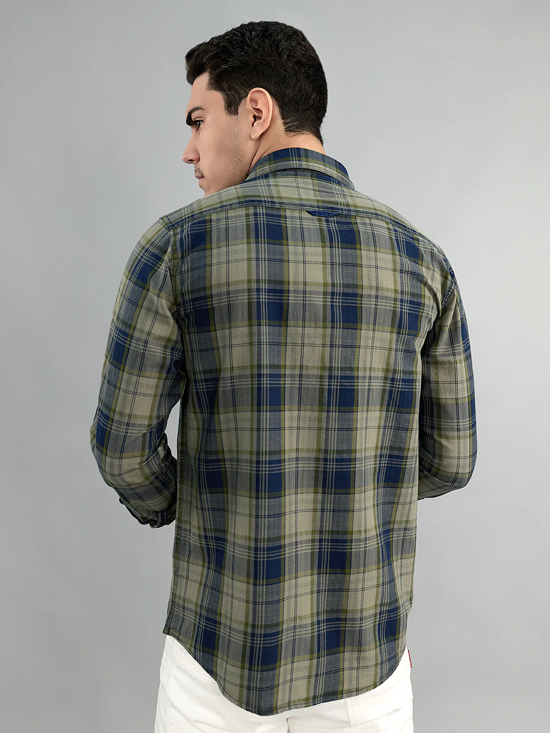 Men Olive Check Collar Full Sleeve Shirt - Image 4
