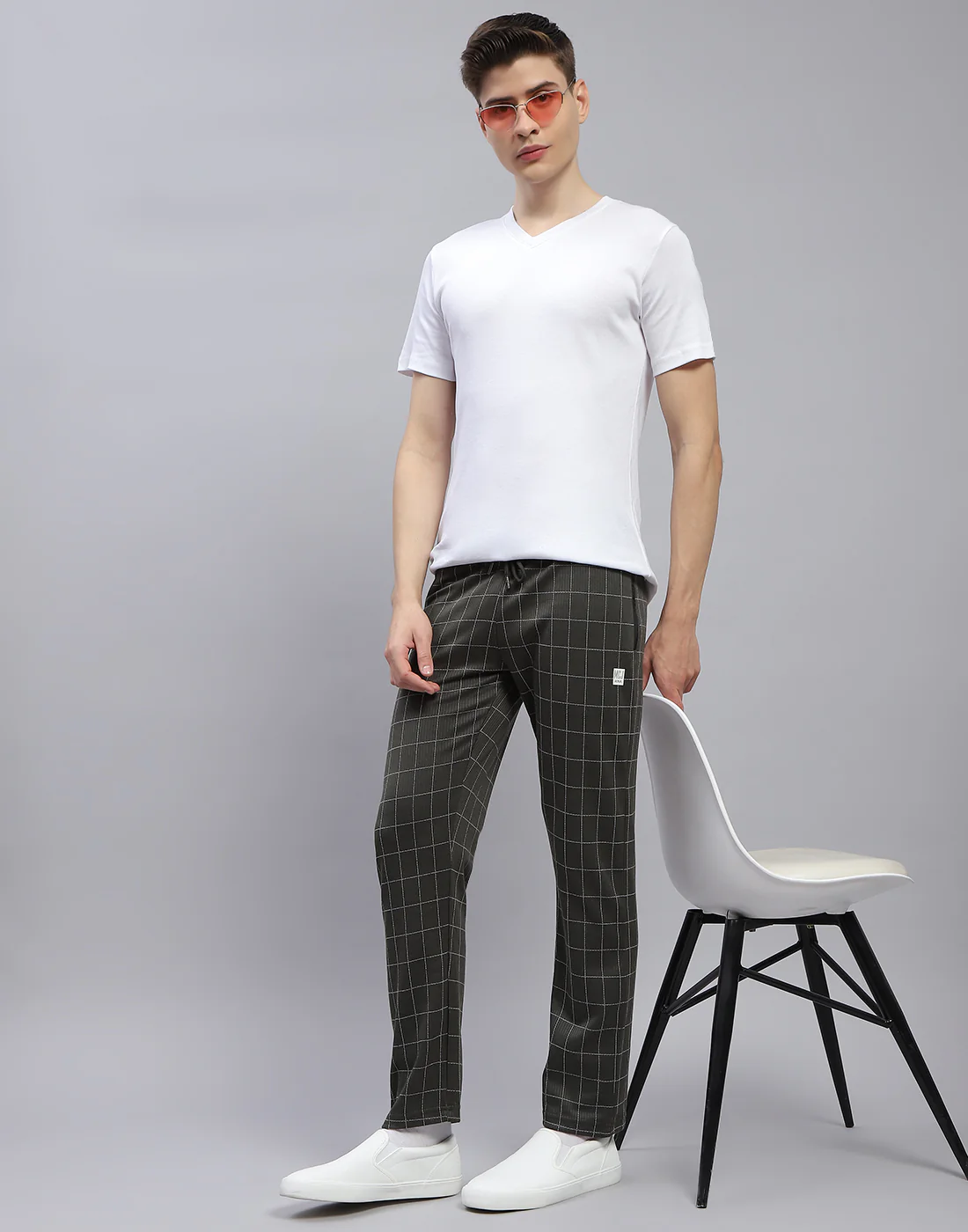 Men Olive Check Regular Fit Lower - Image 2