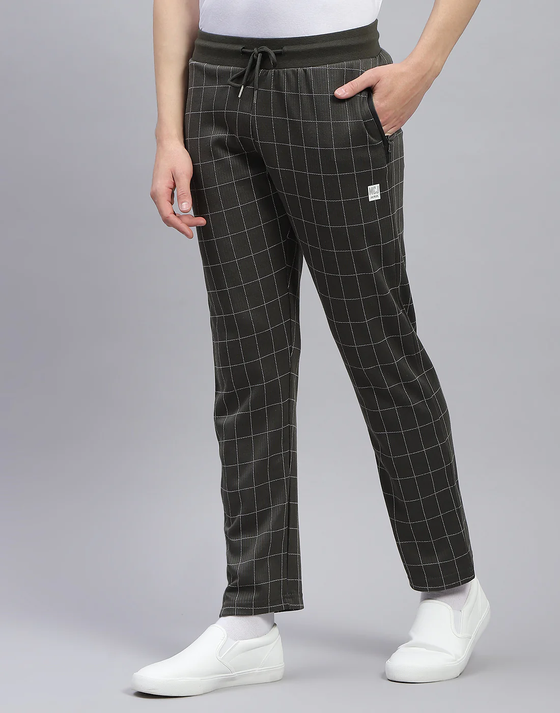 Men Olive Check Regular Fit Lower - Image 3