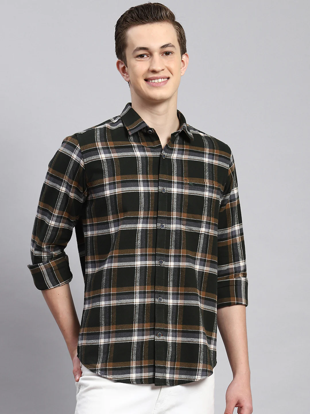 Men Olive Check Shirt - Image 2