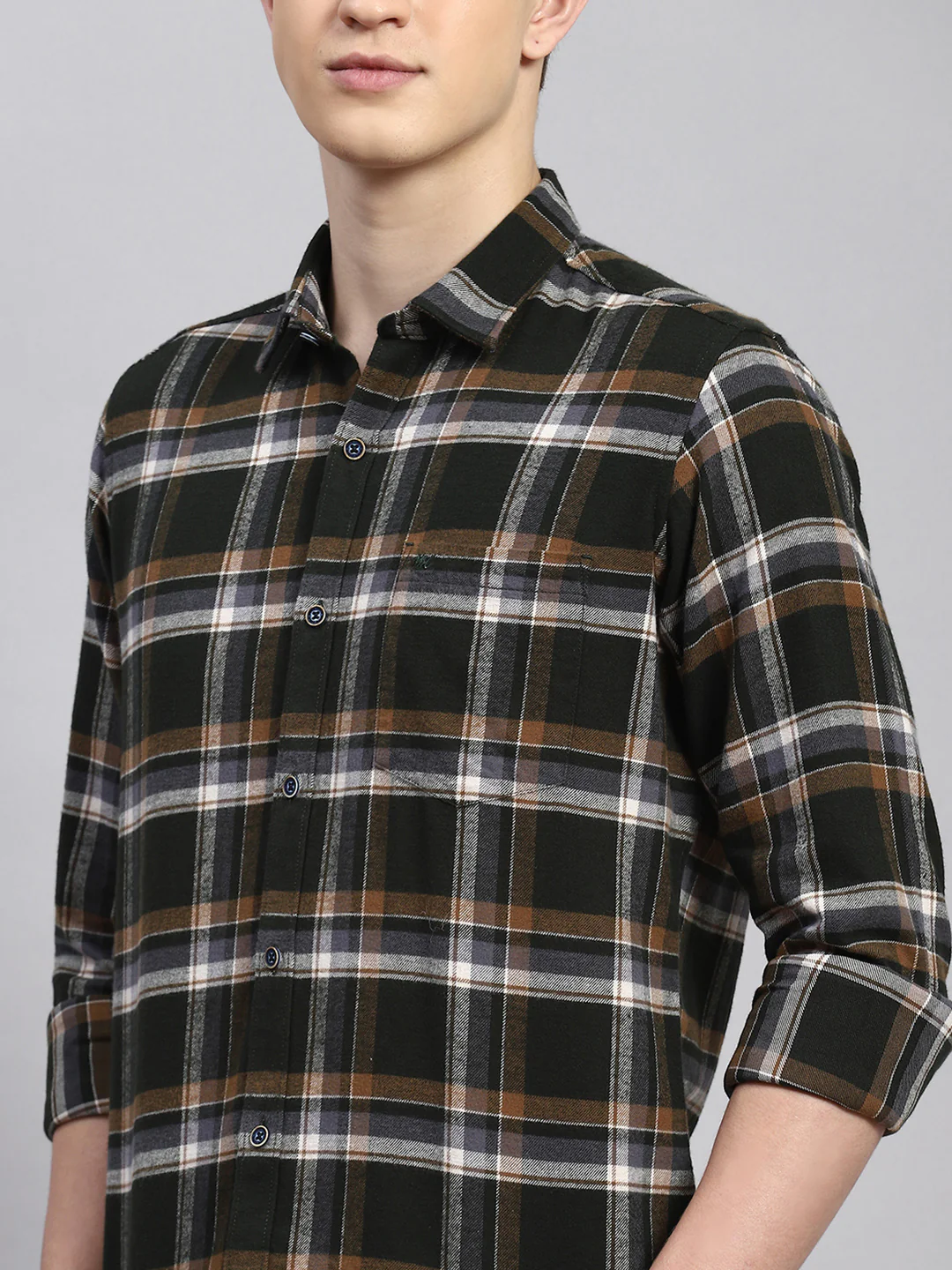 Men Olive Check Shirt - Image 6
