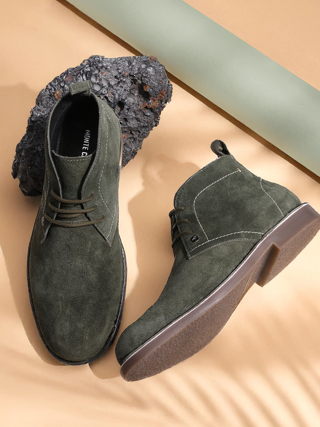 Men Olive Lace Up Genuine Leather Chukka Boots - Image 10