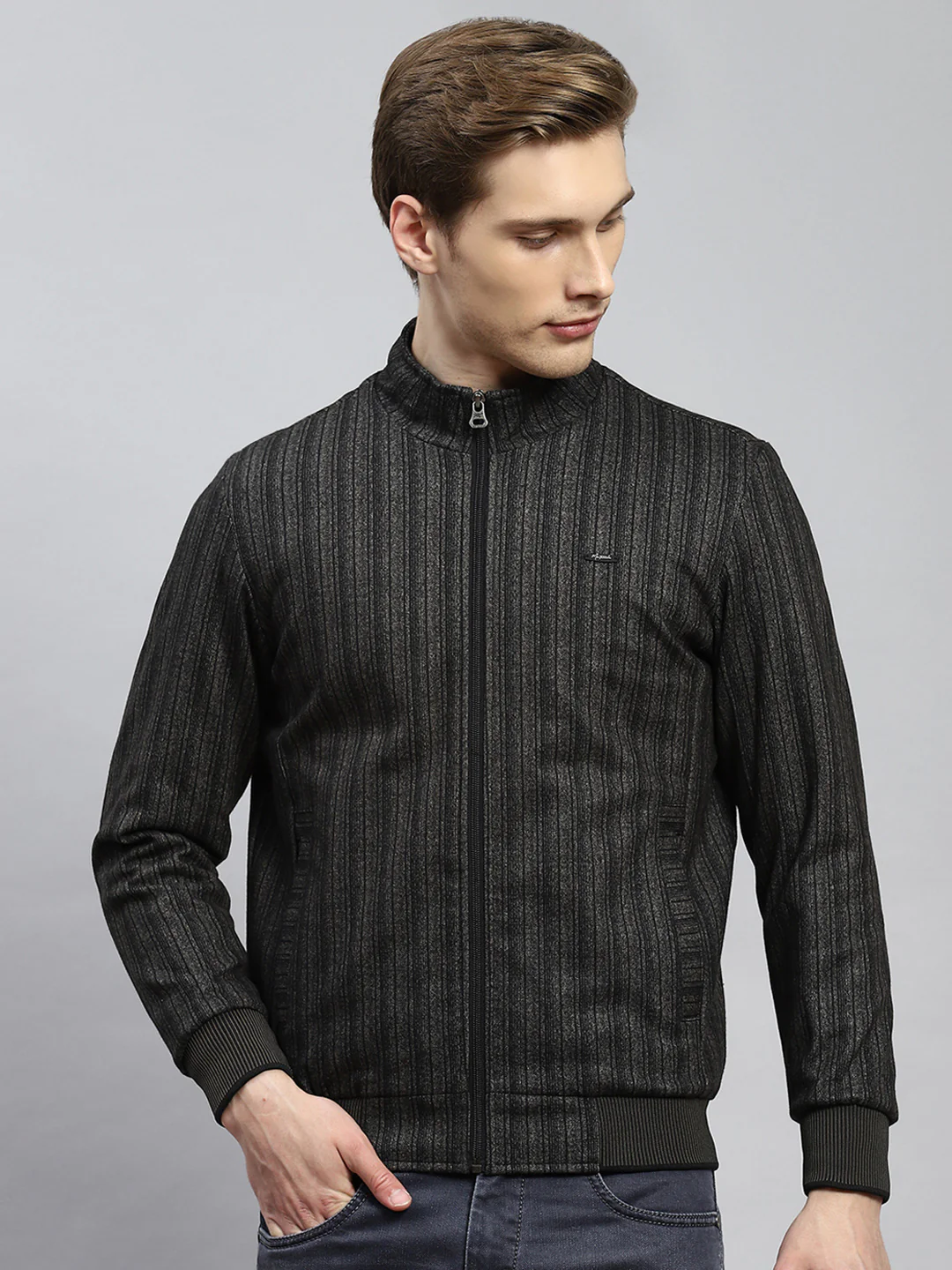 Men Olive Plain Jacket - Image 2