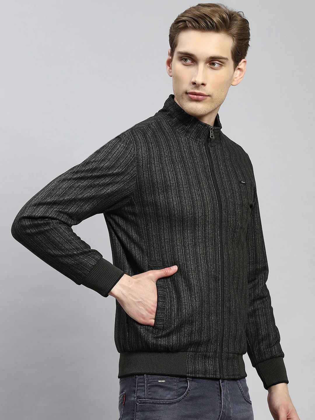 Men Olive Plain Jacket - Image 3