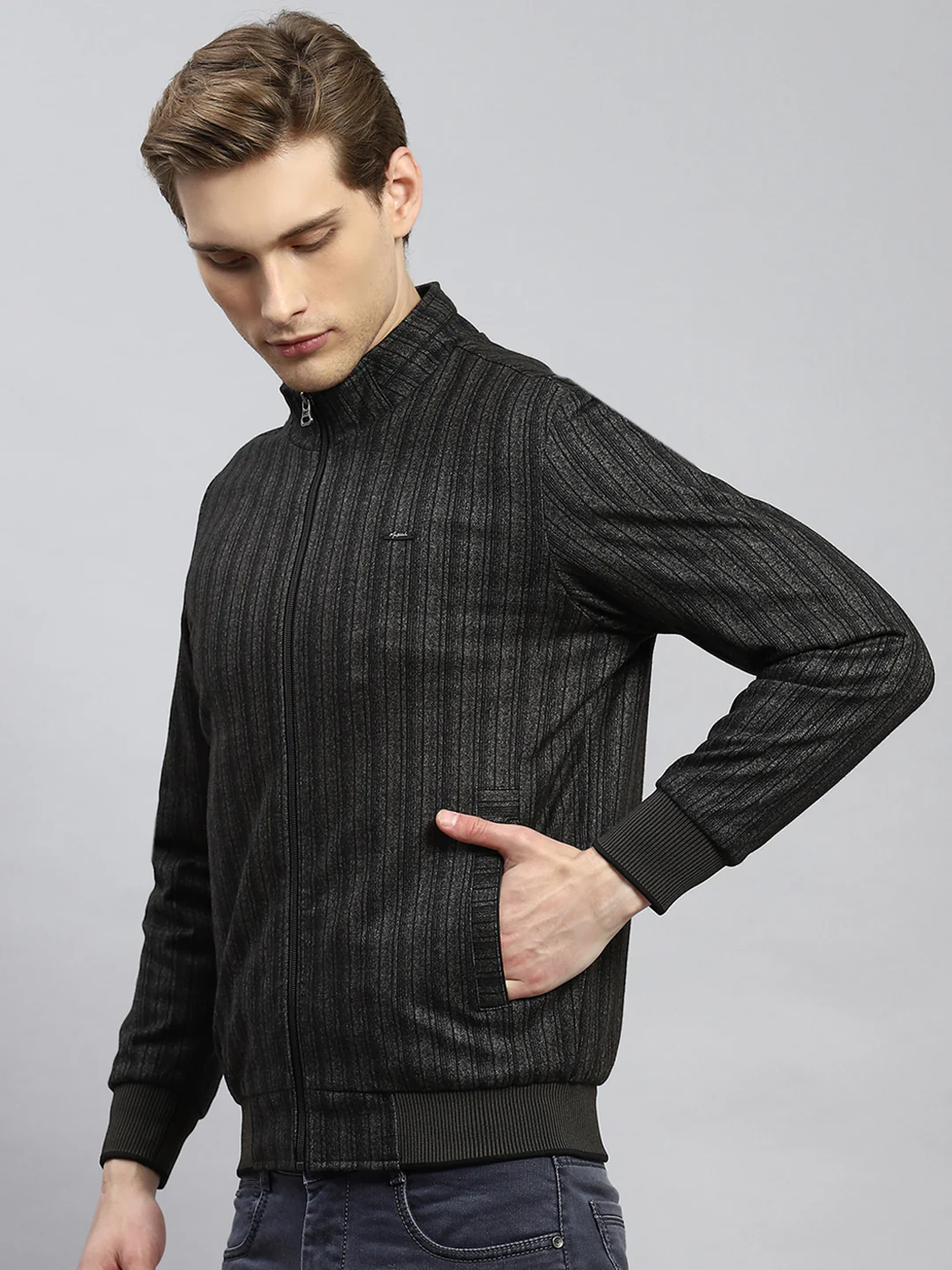 Men Olive Plain Jacket - Image 4