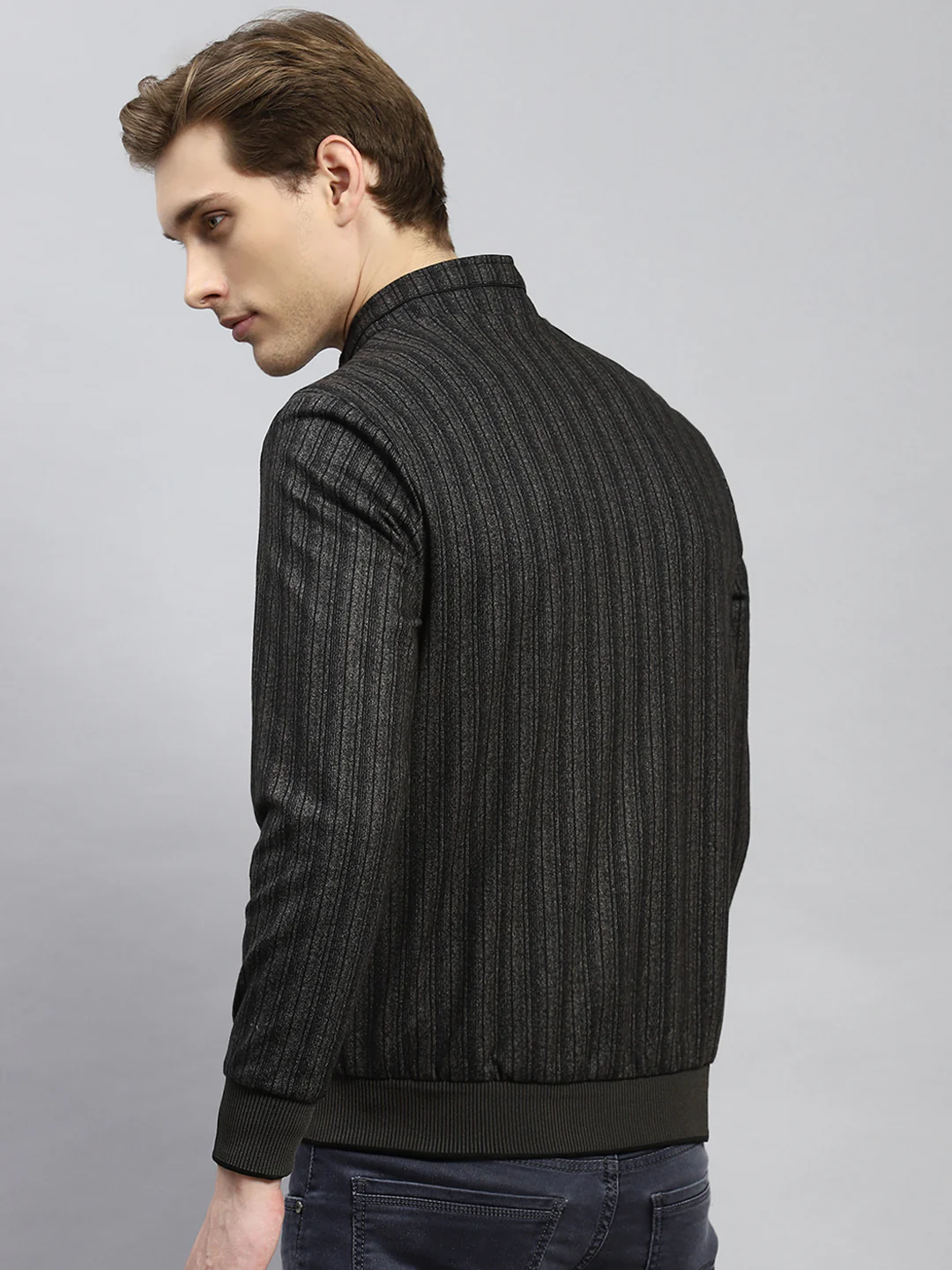 Men Olive Plain Jacket - Image 5