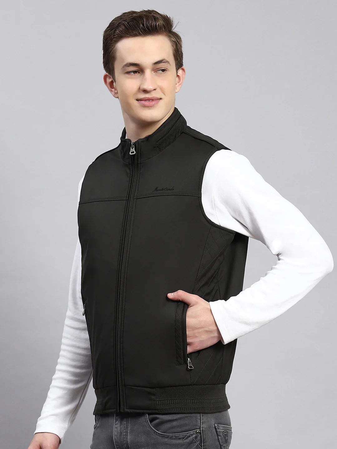 Men Olive Plain Jacket - Image 4