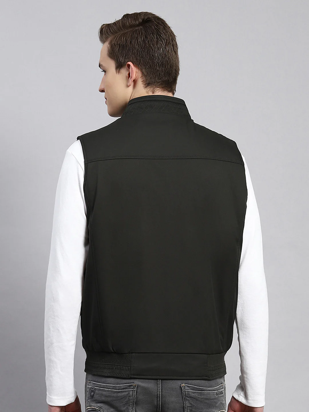 Men Olive Plain Jacket - Image 5
