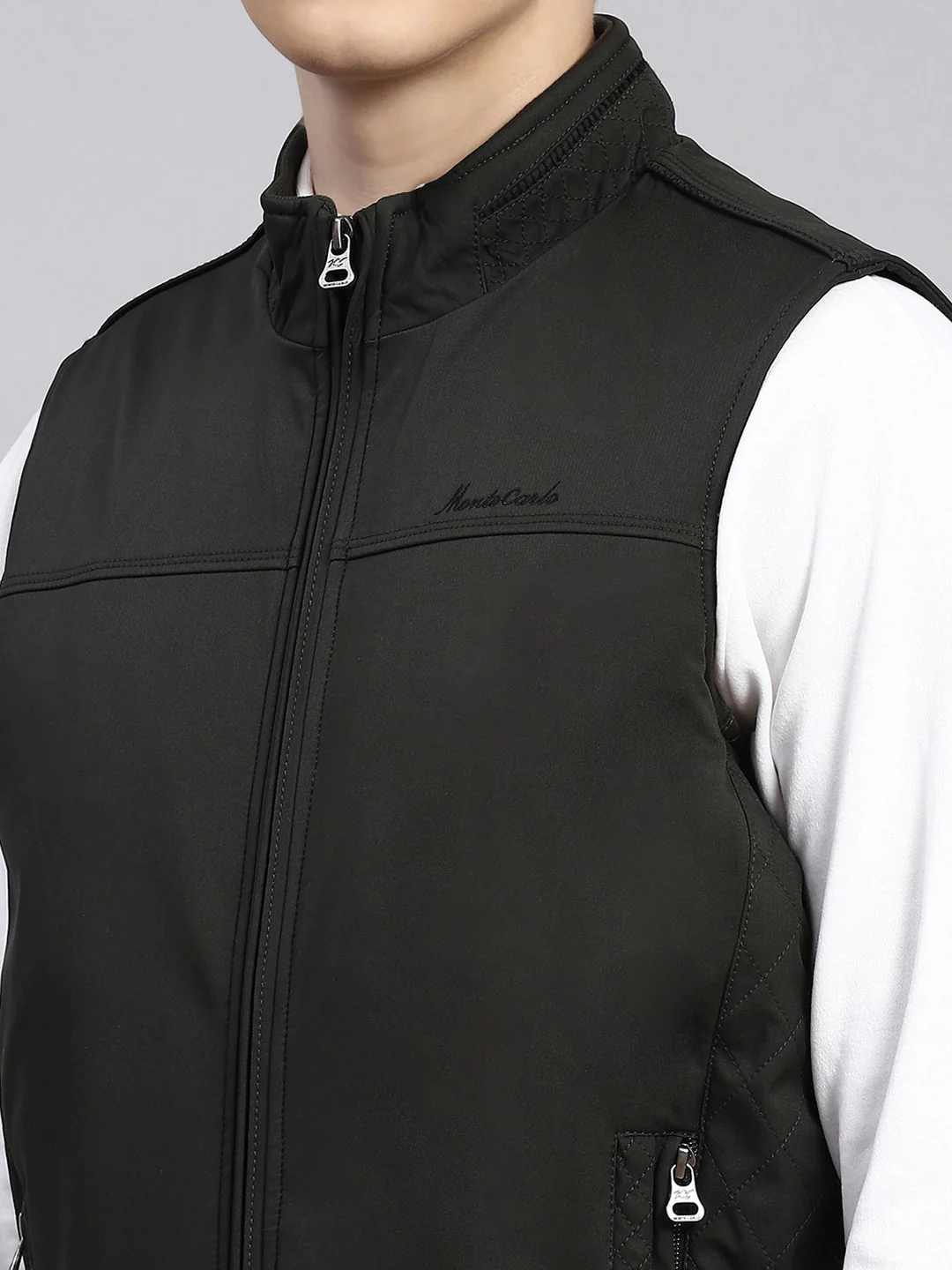 Men Olive Plain Jacket - Image 6