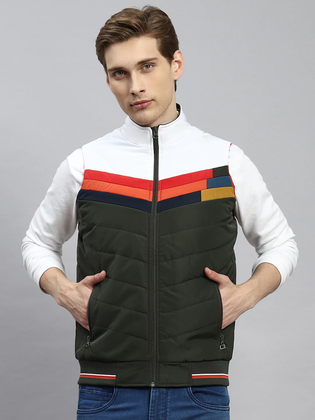 Men Olive Plain Jacket