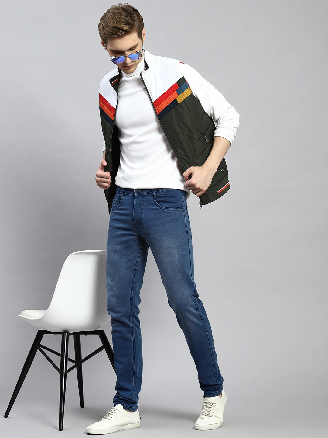 Men Olive Plain Jacket - Image 2