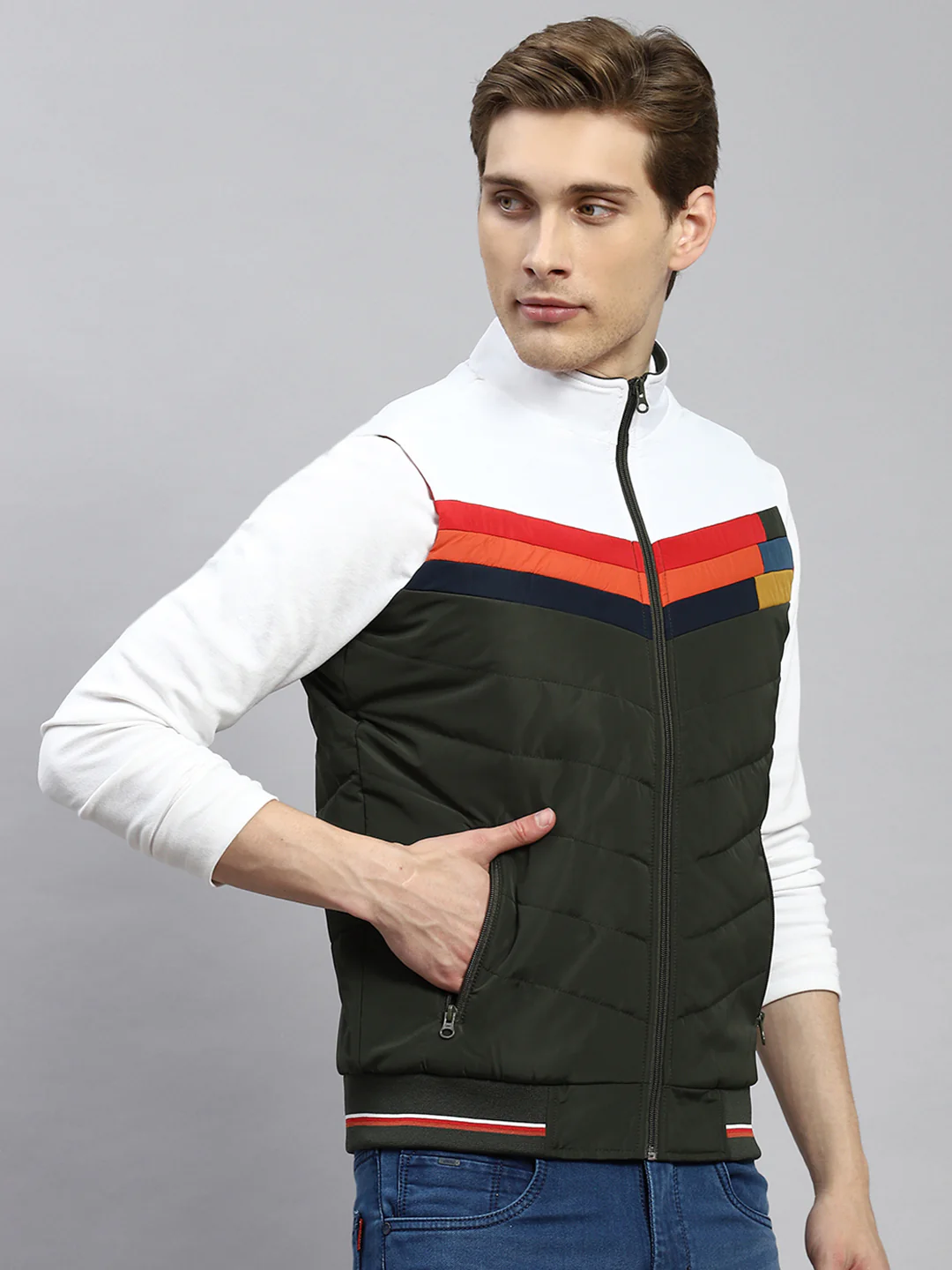 Men Olive Plain Jacket - Image 3